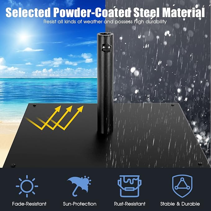 Tangkula 42 LBS Patio Umbrella Base, 25 Inches Heavy Duty Square Market Umbrella Base Stand W/4 Non-Slip Pads, 1.6”/1.9” Adapters, Tightening Knob, Outdoor Umbrella Stand for Patio, Poolside