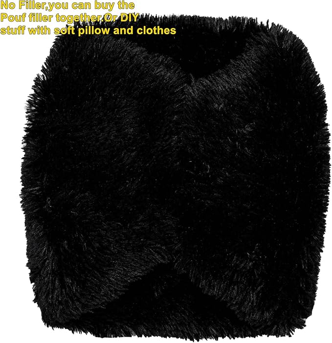 Asuprui Pouf Ottoman Floor Pouf Cover Ottoman Foot Rest NO Filler 20x20x12 Inches Round Poof Seat Floor Bean Bag Chair Foldable Floor Chair Storage for Living Room Bedroom Cover ONLY Black