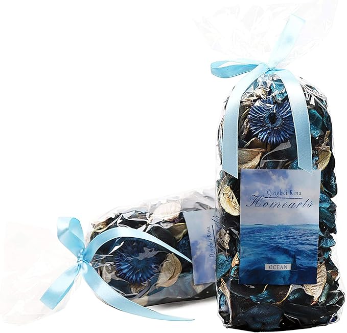 Qingbei Rina Spring Potpourri Bags,Ocean Breeze Scented Potpourri Dried Flower, Bowl Vase Filler, Home Fragrance Sachet Petal, Beach Coastal Decor, 8.4 oz(Turquoise Teal)