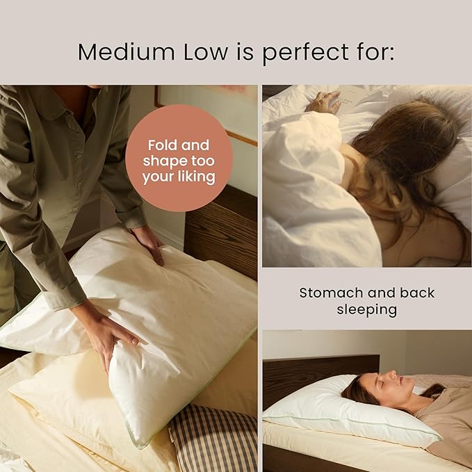 FOSSFLAKES Nordic Sleep, Bed Pillow Hypoallergenic Supportive with Down Alternate, Breathable and Machine Washable, Ideal for Side Sleepers (White Medium Low, King (U.S. Standard))