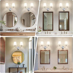 Kvhilw Bathroom Vanity Light, Brushed Nickel Bathroom Light Fixtures, 2-Light Lighting Fixtures Over Miror, Modern Wall Sconce with Flared White Fabric Shade, E26 Socket(ETL Listed)