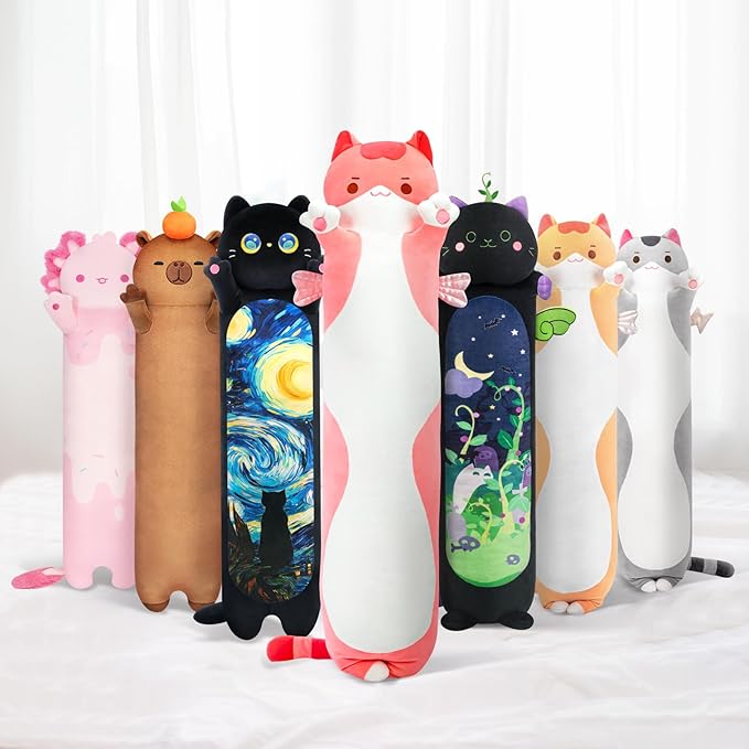 Mewaii Long Cat Plush 5 Sizes, 120% Extra Filling Giant Plushness Kids Body Pillow, Kawaii Cute Pink Cat Stuffed Animals Plushies, Big Long Body Pillow Cat Plush Gift for Girls 36”