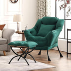 Lazy Chair with Ottoman, Large Lounge Accent Chair with Ottoman and a Throw Pillow, Dark Green Reading Chair for Living Room Bedroom Dorm Room Office Apartment Relaxing Use