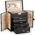 Homde Valentine's Day Gifts Synthetic Leather Huge Jewelry Box Mirrored Watch Organizer Necklace Ring Earring Storage Lockable Gift Case (Black + Gold)