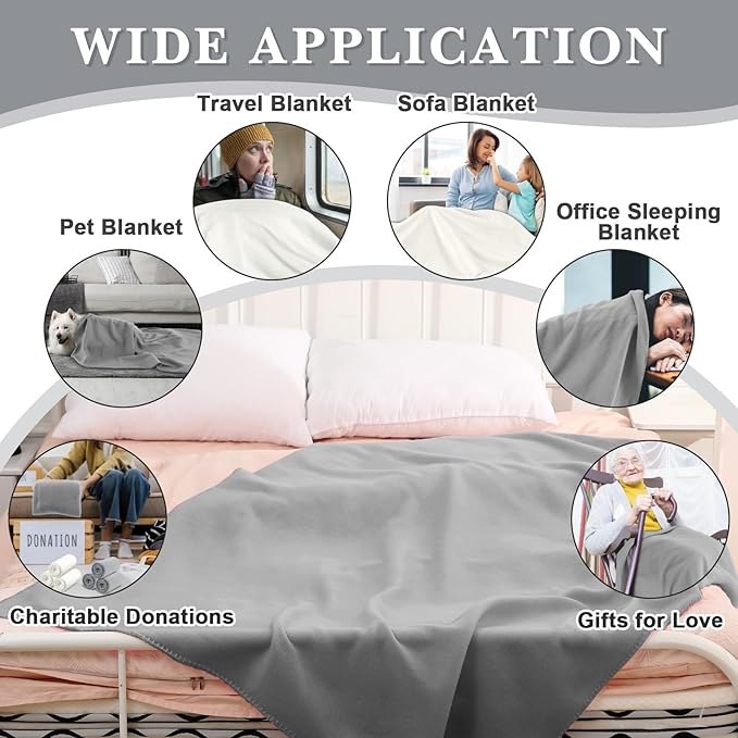 Newwiee 24 Pcs Fleece Throw Blankets Bulk 50'' x 60'' Oeko-tex Standard 100 Certified Spring Outdoor Wedding Guest Blankets Lightweight for Sleepover Donation Lap Pet Sofa Home (White/Gray)
