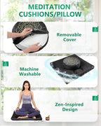 Hihealer Meditation Cushion Set Large Velvet Floor Pillow & Traditional Tibetan Yoga Bolster for Adults Zafu Meditation Mat with Buckwheat Filling (Black)