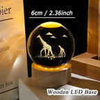 Giraffe Gifts for Women Men 3D Giraffes Crystal Ball with Wooden Light Base Glass Animal Decor Gifts for Giraffe Lovers for Christmas Mothers Valentine's Day Birthday (Diameter 2.36 inches)