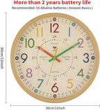 Foxtop Learning Clock for Kids - Telling Time Teaching Clock 12 Inch Silent Non-Ticking Battery Operated Kids Wall Clock for Kids Room Playroom Nursery Classroom School