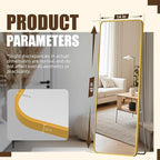 Antok Over The Door Mirror Full Length, 49'' x 14''Wall Mounted Hanging Mirror, Aluminum Alloy Frame, Shatterproof Glass, No Drill Installation for Bedroom, Closet, Bathroom, Dorm, Round Corner,Gold