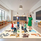 Kids Rugs for Playroom - 6x9 Feet ABC Alphabet Rug for Classroom Preschool Educational Learning Animals, Kids Room Rugs Toddler Nursery Kindergarten Decor, Beige
