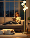 Lightdot Dimmable Globe Floor Lamp Mid Century Modern Floor Lamp with 5Pcs 3000K Bulbs Included Stepless Brightness Adjustable Gold Standing Lamps for Living Room/Bedroom/Sofa Beside/Corner Decor