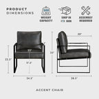Lexicon Modern Accent Chair, Faux Leather Upholstered Living Room Chair With Wrapped Armrests,Arm Chair With Black Metal Frame,Comfy Single Chair For Living Room/Bedroom/Reading Room/Office,Dark Brown