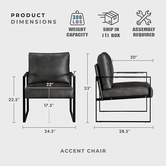 Lexicon Modern Accent Chair, Faux Leather Upholstered Living Room Chair With Wrapped Armrests,Arm Chair With Black Metal Frame,Comfy Single Chair For Living Room/Bedroom/Reading Room/Office,Dark Brown