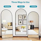 Full Length Mirror, 58"x21" Oversized Floor Mirror Freestanding, Full Body Mirror Floor Standing Mirrors with Stand, Hanging Mounted Mirrors for Bedroom Living Room, Black, Arched Style