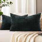 decorUhome Spring Black Chenille Throw Pillow Covers 12x20 Set of 2 Textured Soft Cozy Slubby Couch Pillow Covers Modern Farmhouse Boho Decorative Pillow Cases for Bed Sofa Living Room