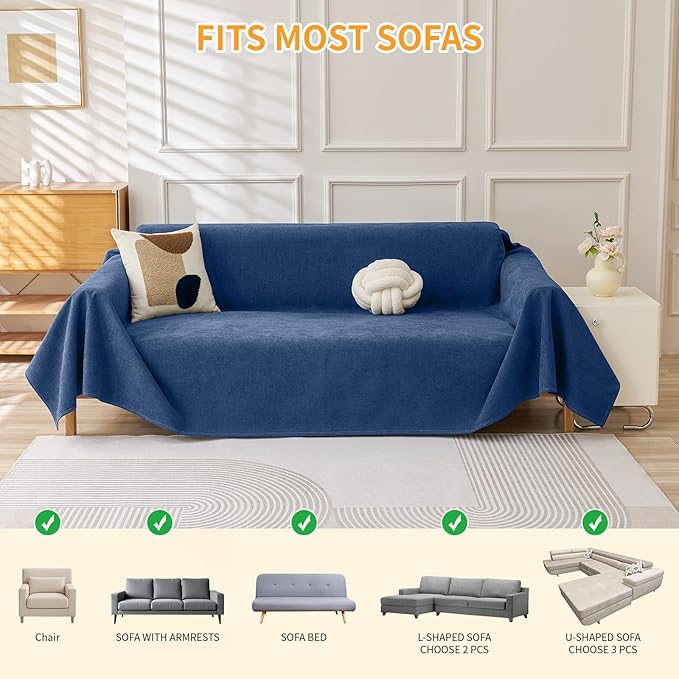 Deep Dream Cat-Scratch Resistant Couch Cover, Waterproof Sofa Cover for 2 Cushion Couch Washable, Pet Friendly Couch Protectors Anti Slip Thickened Slipcovers for Dogs Pets, 71" x 102", Blue