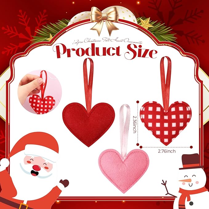Syhood 12 Pcs Valentine's Day Felt Heart Ornaments Hanging Tree Decor for Wedding, Anniversary, Christmas Party Supplies, Winter Home Decorations(Pink and Red,Classic Style)