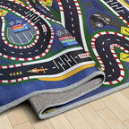 Kids Rug,Children's Room Rug,Road Race Play Rugs, Rail City Living Rugs, Washable Non-Slip Play Mats. (Dark Blue, 31x47in)
