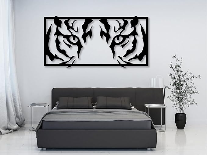 Vailla Tiger Eyes Wood Wall Art Decor Wooden Tiger Head Wall Hanging Sculpture Wooden Animal Modern Wall Home Decoration Nature 3D Textured Sculptures for Living Room Bedroom Office Dinnig Room