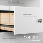 Prepac Sonoma 6-Drawer Double Dresser for Bedroom, Wide Chest of Drawers, Traditional Bedroom Furniture, 59" wide x 17.5" deep x 29" tall, White