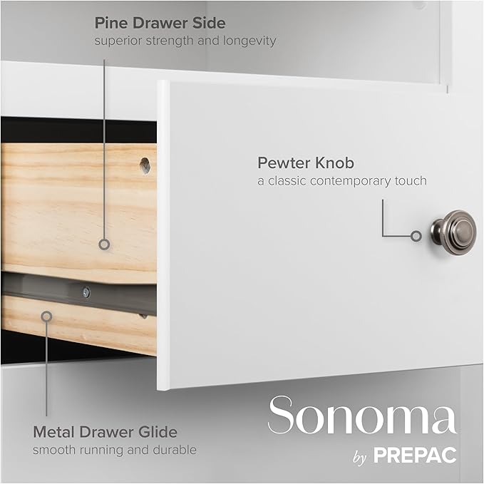Prepac Sonoma Superior 5-Drawer Dresser for Bedroom - Spacious and Stylish Chest of Drawers, Measuring 17.75"D x 31.5"W x 44.75"H, In White Finish