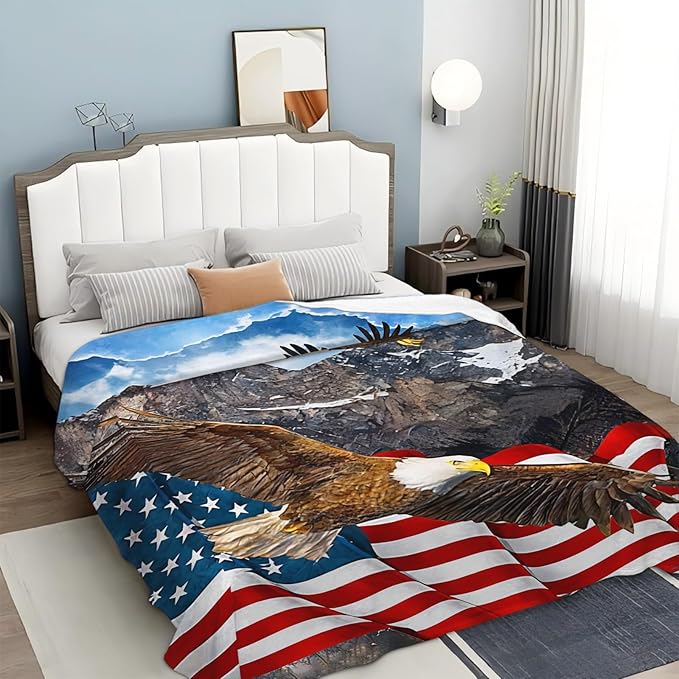 Eagle American Flag Throw Blanket for Boys, Men, Adults, Lovers, Girls, Kids, Women - Soft Warm Plush Fleece Flannel Decor for Couch, Sofa, Bed 60"x80"
