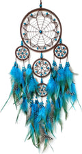 Large Dream Catcher Wall Decor Blue Dream Catchers with Wooden Bead Handmade Feather Dreamcatcher Wall Hanging Ornament for Bedroom Living Room Home Decor