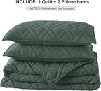 HORIMOTE HOME Quilt Set Queen Size Dark Green, Classic Geometric Diamond Stitched Pattern, Ultra Soft Microfiber Lightweight Bedding Bedspread Coverlet for All Season with 1 Quilt 2 Pillow Shams