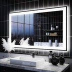 ISKM Framed LED Mirror for Bathroom 40"x24", Dimmable LED Bathroom Mirror with Lights, Anti-Fog, Front and Backlit Lighted Mirror 3-Colors, Shatterproof, Memory Function