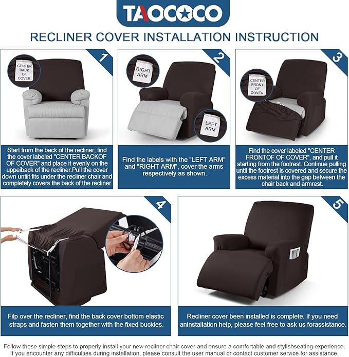 TAOCOCO Oversized Recliner Chair Covers 4-Pieces, Stretch Recliner Cover for Large Recliner Washable Reclining Chair Cover Polyester Soft Fabric Furniture Protector (Oversized Recliner, Coffee)