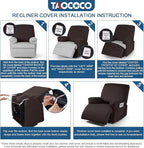 TAOCOCO Oversized Recliner Chair Covers 4-Pieces, Stretch Recliner Cover for Large Recliner Washable Reclining Chair Cover Polyester Soft Fabric Furniture Protector (Oversized Recliner, Coffee)