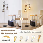 Airposta Dimmable Floor Lamps for Living Room, 3-Light Industrial Floor Lamp with Wood & Metal Cage, Farmhouse Standing Lamp Tall Tree Lamp for Bedroom Office, Rustic Black Tall Floor Lamp for Corner