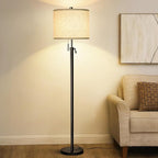 Adjustable Height Floor Lamp for Living Room, Black Standing Lamp for Bedroom Office, Modern Tall Lamp with Linen Shade, 3-Way Dimmable 8W 3000K LED Blub Included (Black)
