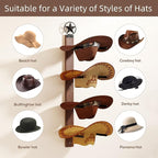 Cowboy Hat Rack for Wall – 2-Piece Western Hat Holder, Rustic Wooden & Metal Wall Mounted Cowboy Hat Organizer, Holds up to 4 Hats, Cowboy Room Decor & Storage Display Rack