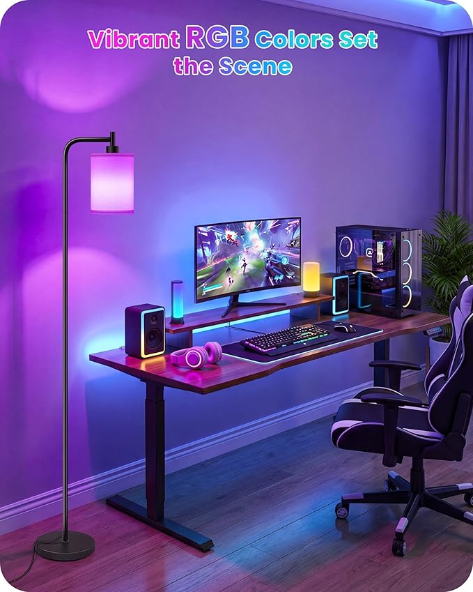RGB Floor Lamp for Living Room with Remote and Foot Switch, Modern Standing, Dimmable Corner Lamp,10W Bulb 3 Color Temperatures, for Bedroom, Office, Corner, ETL Listed, White RCW19LD05