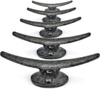 Ambipolar 5 Pack Decorative Cast Iron Heavy Duty Double Hooks, Wall Mounted Coat Hooks, Vintage Inspired (Antique Black) (Mooring Type)