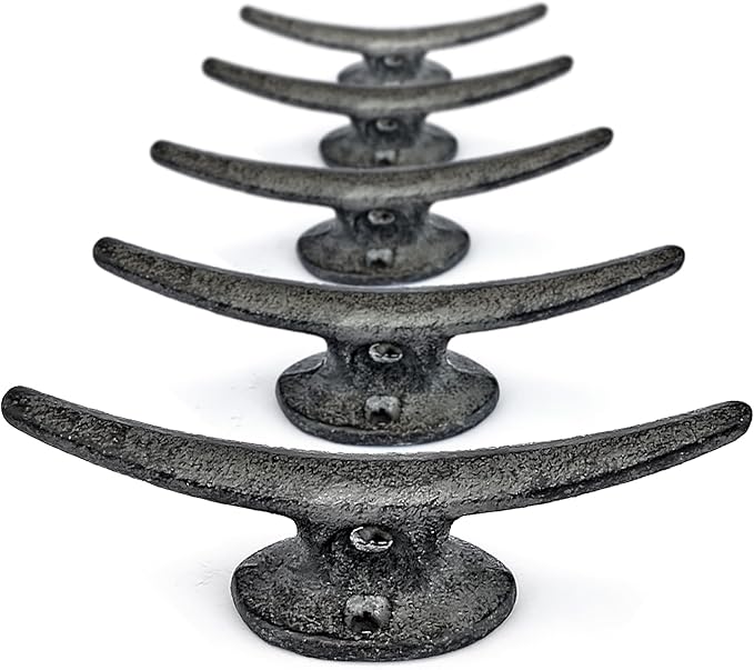 Ambipolar 5 Pack Decorative Cast Iron Heavy Duty Double Hooks, Wall Mounted Coat Hooks, Vintage Inspired (Antique Black) (Mooring Type)