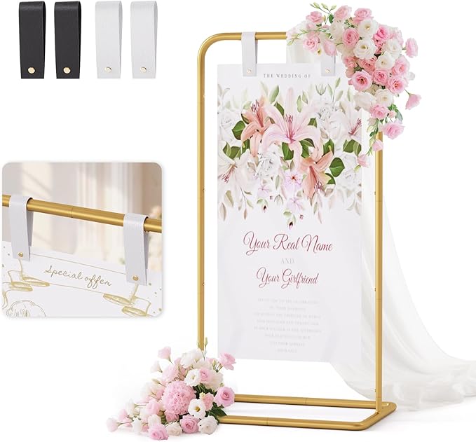 Wedding Welcome Sign Stand, Adjustable Welcome to Our Wedding Sign Holder,Heavy Duty Easel Stand for Sign, Wedding Seating Chart Stand, Easel for Display (Gold)