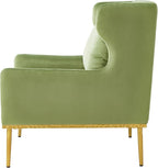 Merax Luxury Velvet Accent Chair, Modern Mid-Century Armchair for Living Room, Bedroom Reading Corner, Comfortable Tufted Single Seater Sofa Chair with Iron Legs (Green)