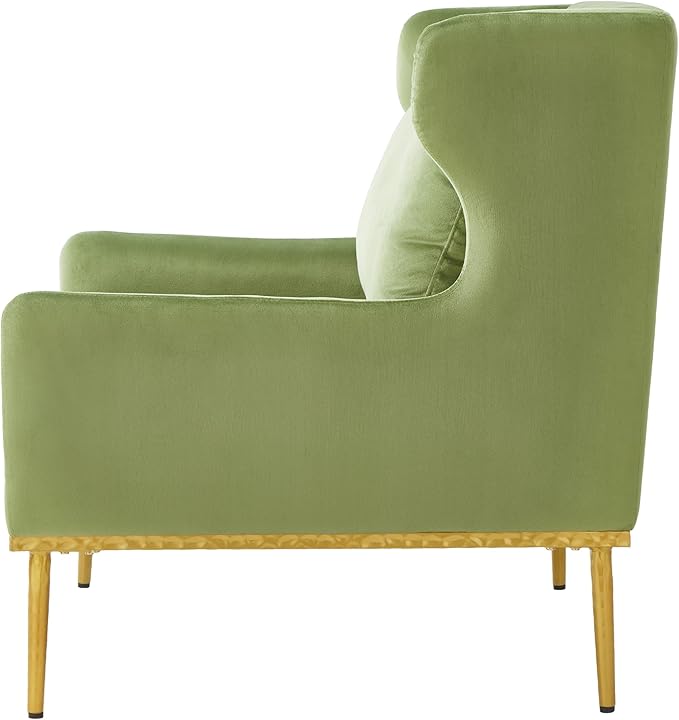 Merax Luxury Velvet Accent Chair, Modern Mid-Century Armchair for Living Room, Bedroom Reading Corner, Comfortable Tufted Single Seater Sofa Chair with Iron Legs (Green)