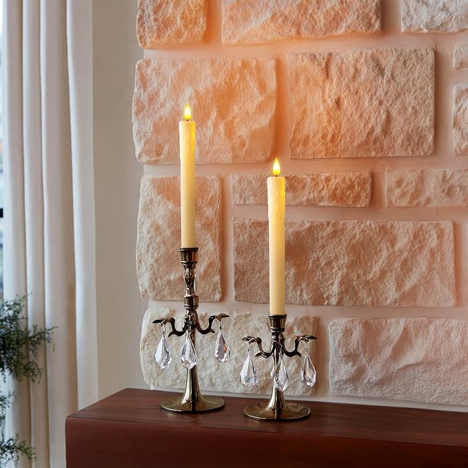 Homemory 2 PCS Flameless Taper Candles with Remote and Timer, 9.6 inch Ivory LED Candle Sticks Battery Operated, Dripless Real Wax Window Candles with 3D Flickering Flame for Fireplace Christmas