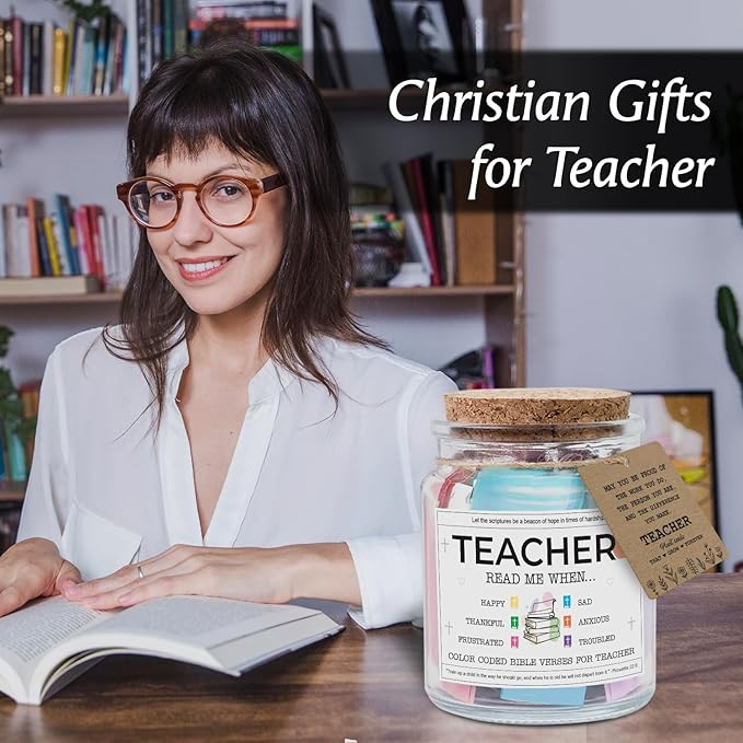 NewEleven Teacher Gifts For Women, Men - Teacher Gifts, Appreciation, Thank You Present, Inspiratonal Gift For Teachers From Student - Bible Verse Jar