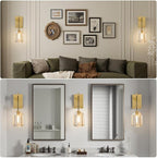 Crystal Brass Hemisphere Wall Sconce - Gold Brushed Dimmable Sconces with Bulbs - Modern Hanging Light Decor - Luxury Indoor Lighting Fixture for Bedroom Living Room Bathroom Vanity Hallway