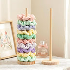 2 Pcs Scrunchie Holder Stand Hair Tie Organizer Vertical 15-20 Scrunchies Hairs Accessories Organizer Display Scrunchy Wood Hair Tie Holder Storage for Women Bathroom Bedroom Decor