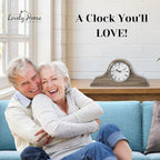Mantel Clock Battery Operated - Grey Ash Wooden Farmhouse Mantle Clock for Living Room Decor Above Fireplace, Office, Shelf & Home Décor Gift 15x7.5 - Silent Wood Mantel Clock for Living Room Table