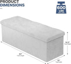 MoNiBloom 43 Inch Folding Storage Ottoman Bench, Linen Fabric Ottoman Footrest, Storage Chest, Padded Seat, End of Bed Bench for Living Room, Bedroom, Entryway, Light Gray