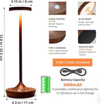 Cordless Table Lamp Rechargeable - 6000mAh LED Battery Operated Table Light - Portable Touch Dimmable Outdoor Waterproof Table Lamps for Patio Bar Restaurant Dining (2 Woodgrain)