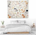 VUMIVI Cute Cat Tapestry Cartoon Pets Flowers Mushrooms Butterflies Watercolor Illustrations Tapestry Wall Hanging for Living Room Bedroom Dorm Classroom Aesthetic Decor W60xL50in