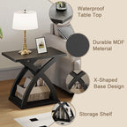 ChooChoo End Side Table, Modern End Table with Storage Shelf, X-Design Side Table Living Room (Black)