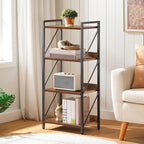 HOOBRO Bookshelf, 4-Tier Industrial Bookcase, Book Shelf Storage Organizer, Small Bookshelf with Metal Frame for Living Room, Bedroom, Home Office, Kitchen, Rustic Brown and Black BF40SJ01